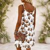 Women Plus Size Scoop Neck Thin Straps Sleeveless Loose Fit Halloween Pumpkin Printed White Dress