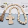 Cross Wood Bead Garlands with Tassels Decorative Ornament Household for Wedding New Year Festival Party Supplies
