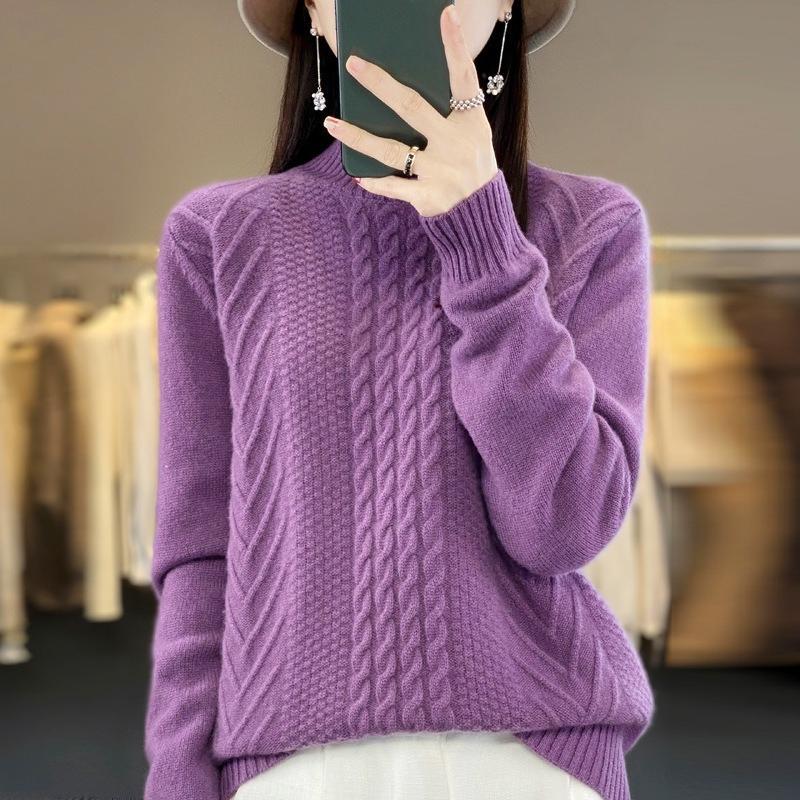 Retro Twist Sweater for Women In Autumn and Winter Solid Color Half Turtleneck Pullover Wide Soft Casual Knitted Sweater