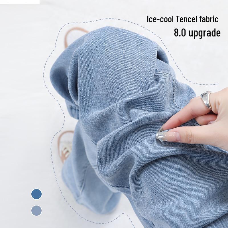 Women's High Waist Tencel Wide Leg Jeans - Summer Thin, Drapey, Slimming, Petite Floor-Length Pants
