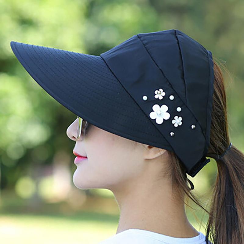Fashion Womens Ladies Summer Vacation Wide Brim Foldable Sun Hat Anti-Uv Beach Visor Caps Casual Hats