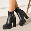 Fashion Sping Autumn Platform Ankle Boots Woman Black Brown PU Leather Shoes Female High Heels Boots Ladies Shoes For Party Big Size 43
