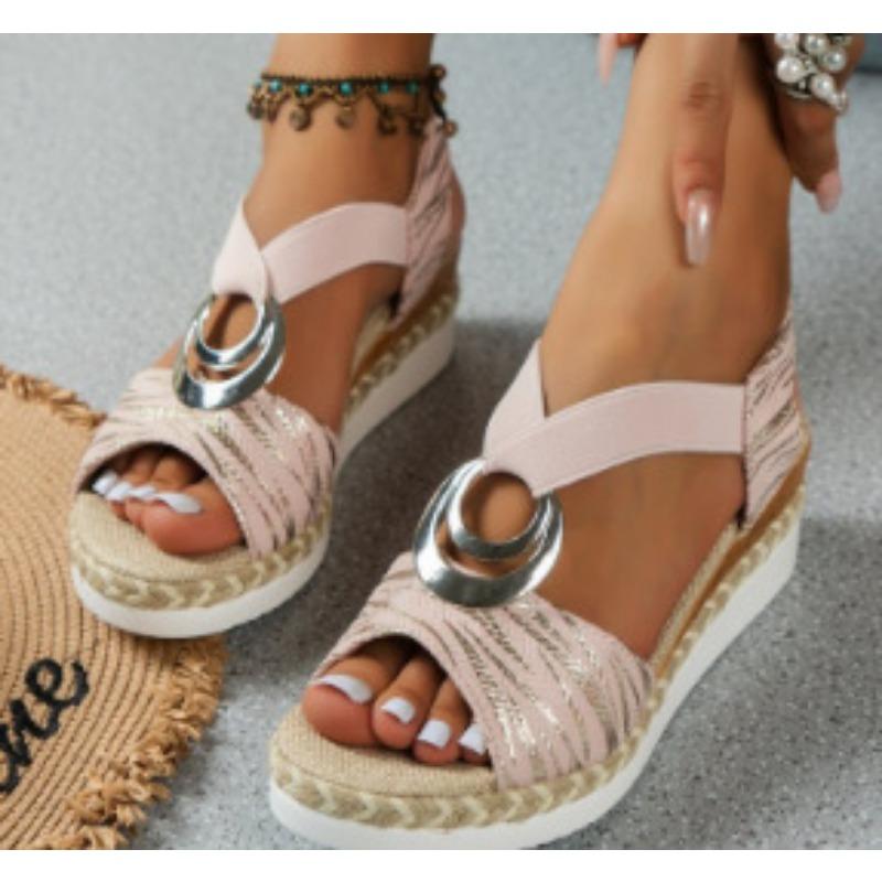 

Летние новые богемные сандалии на толстой подошве из пеньковой веревки с открытым носком, с металлической пряжкой и эластичной фиксацией на ноге 43