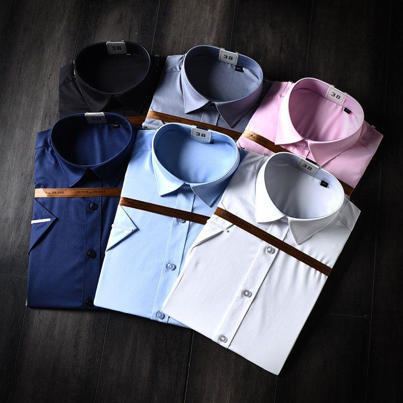 Export Factory Balance Cargo with Logo Cut off Summer Men Business Leisure Iron-Free Silm Solid Color Short Sleeve Shirt Shirt Plus Size