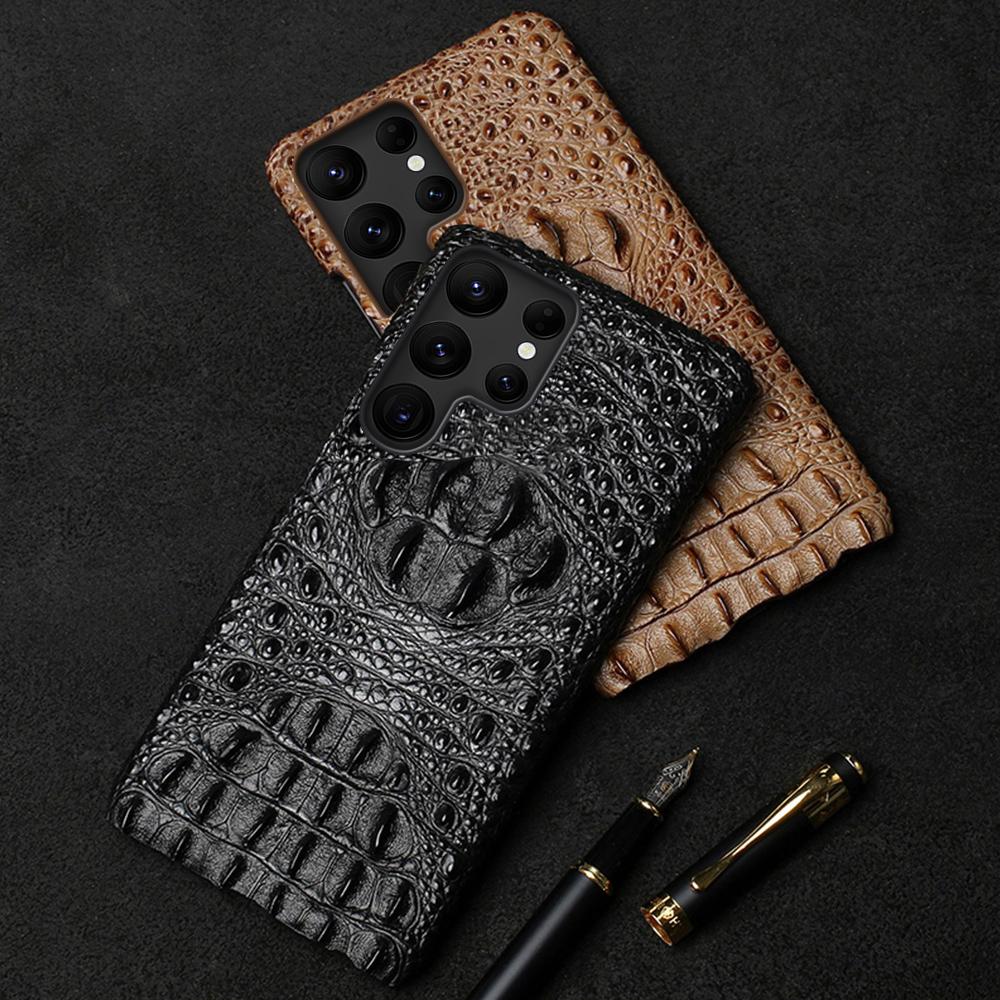 Skórzane etui na telefon z wzorem głowy krokodyla do Samsung Galaxy S26 S23 S24 S25 Ultra S22 Plus Note 20 A55 5G Luksusowy tył