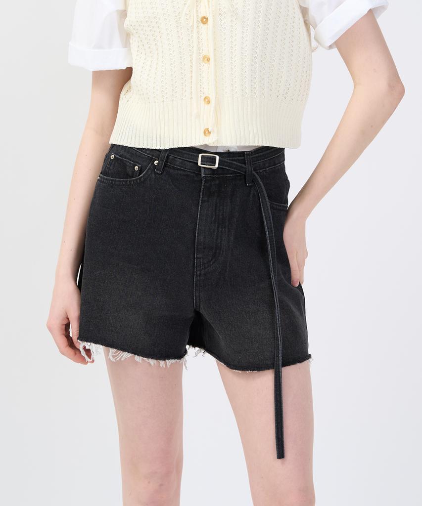 RAVEROUS Belted Denim Shorts Black