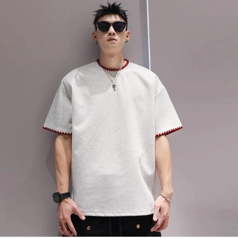 Men's Summer All-match Casual Short-sleeved T-shirt  High-end Loose Quarter-sleeved Top