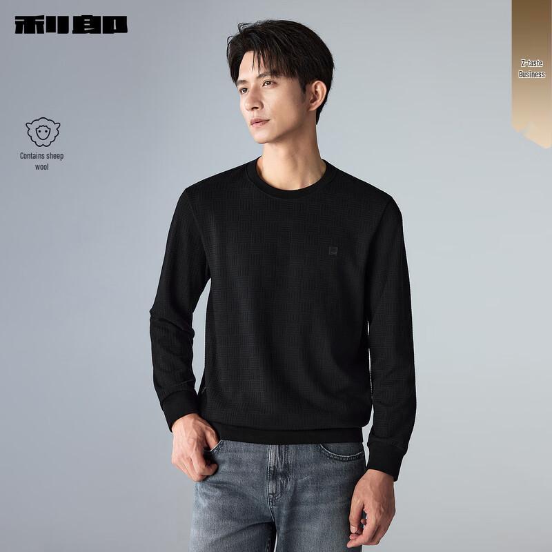 LILANZ Men s Textured Jacquard Lamb Wool Blend Long Sleeve T-Shirt 175/92A