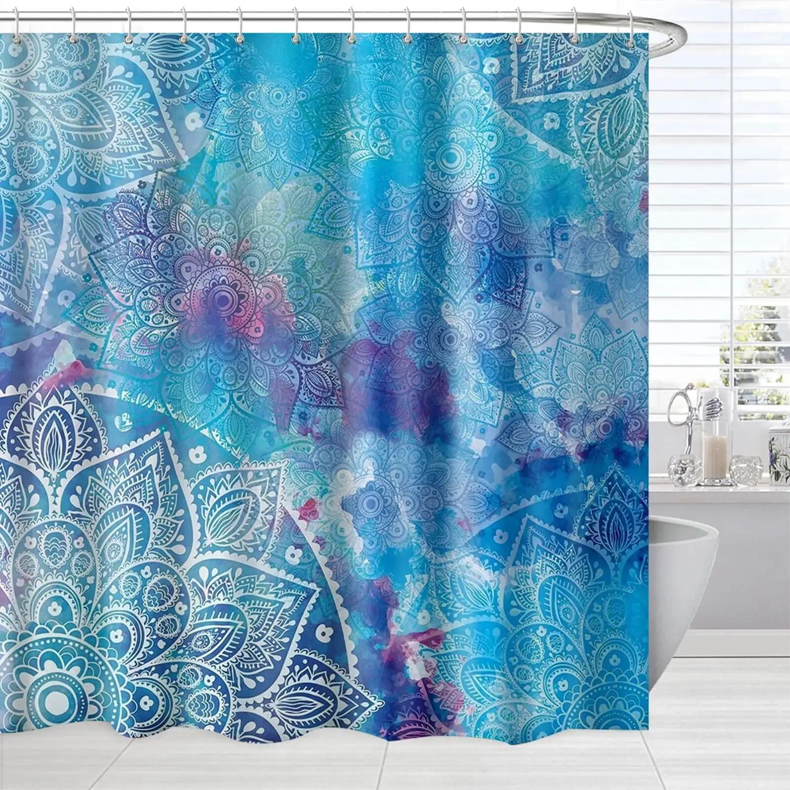 Boho Floral Shower Curtain for Bathroom,Paisley Mandala Shower Curtains,Colorful Bathroom Curtain,Durable Waterproof Bath Screen W90xH180cm