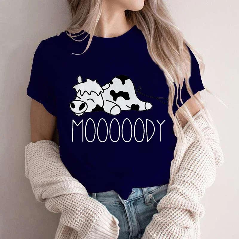

Moooody Cow Kawaii Футболки Женские Летние Забавные Футболки Ленивая Корова Животное Футболки Короткий Рукав Одежда Летняя Прохлада Стиль Футболка 4XL