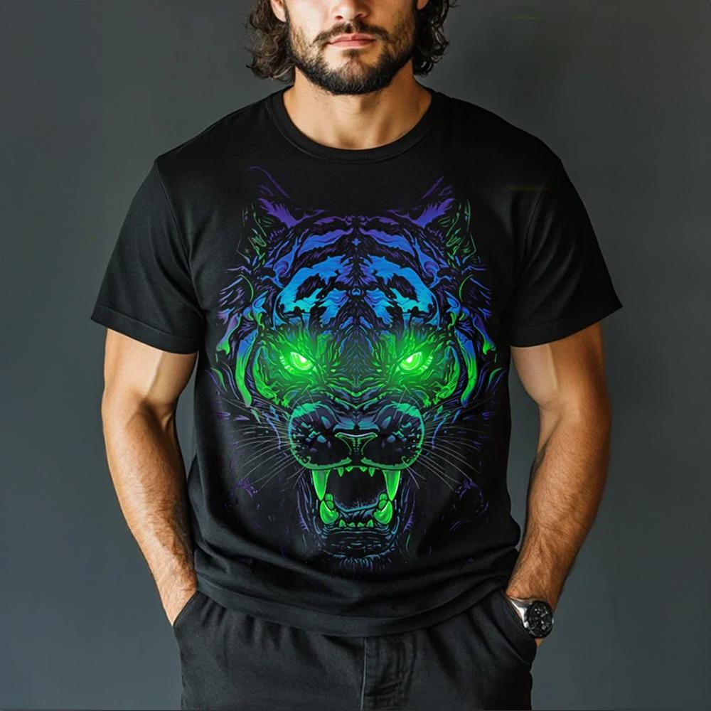 Vintage T-shirt For Men  Animal Russian Tiger Lion Print T Shirts Short Sleeve Tee Casual Streetwear Oversized Men Clothing Tops