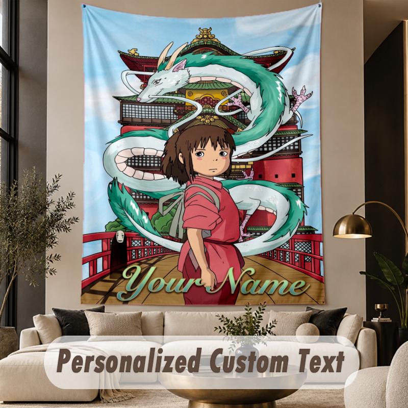 Custom Text Printed Tapestry Spirited Away Pattern Large Wall Hanging Indoor Room Decor