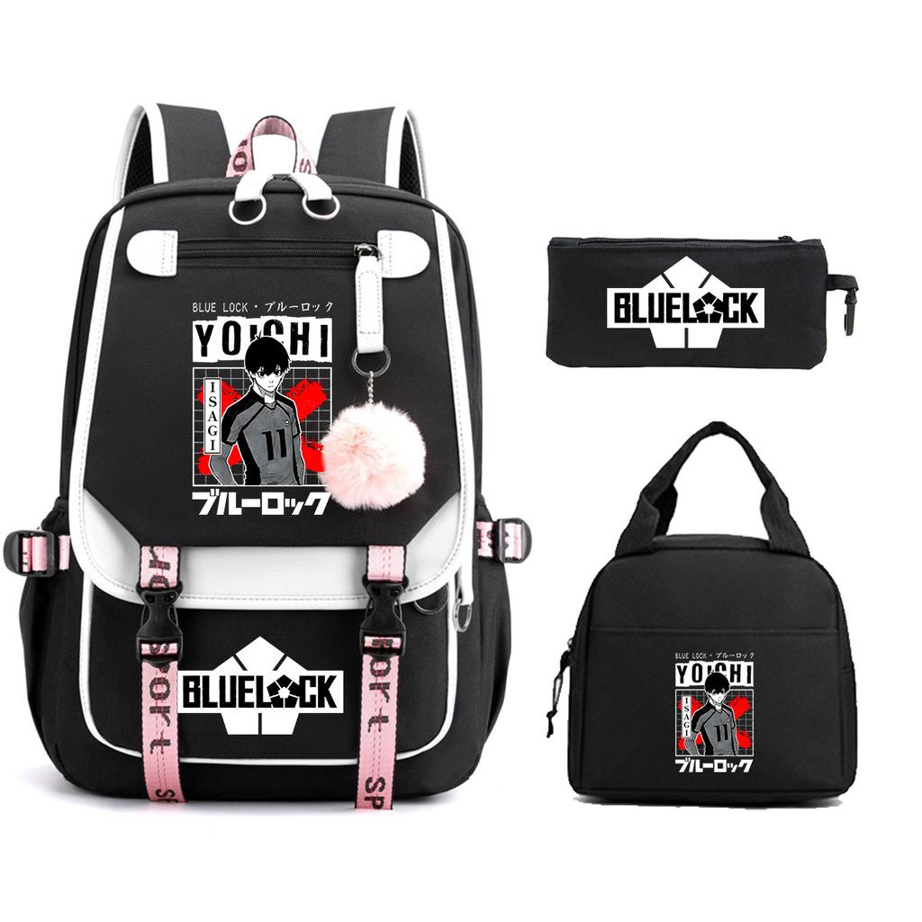 Blue Prison Student School Bag Children'S Meal Bag Casual Pencil Bag Three-Piece Set