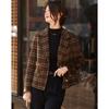 Sishui Nianhua Women's Elegant Plaid Short Wool Blend Coat