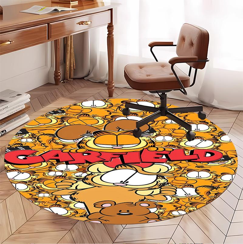 Garfield Pattern Round Rug, Indoor/Outdoor Mat, for Picnic, Gameroom, Bedroom, Office, Living Room, Home Decor Carpet, Birthday Gift