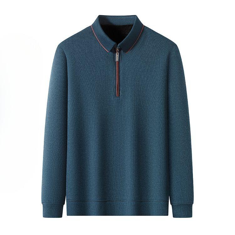 Winter Plush Thickened Sweatshirt for Men with Semi-zipper Design Base Knitted Sweater Lapel Versatile Fashion Sweatshirt for Men