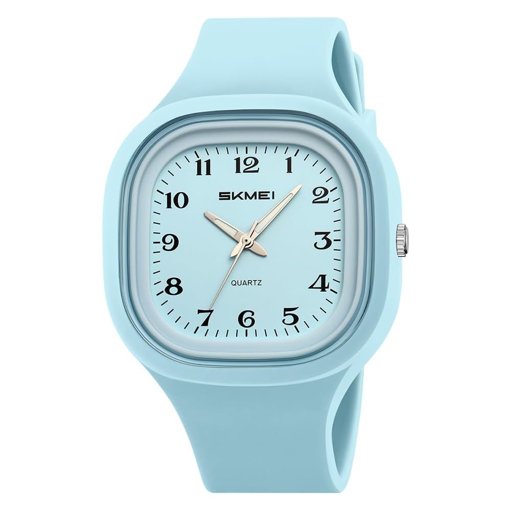 Square Women s Silicone Waterproof Sports Watch Light Blue Casual Stylish with Easy-to-Read Arabic Numerals