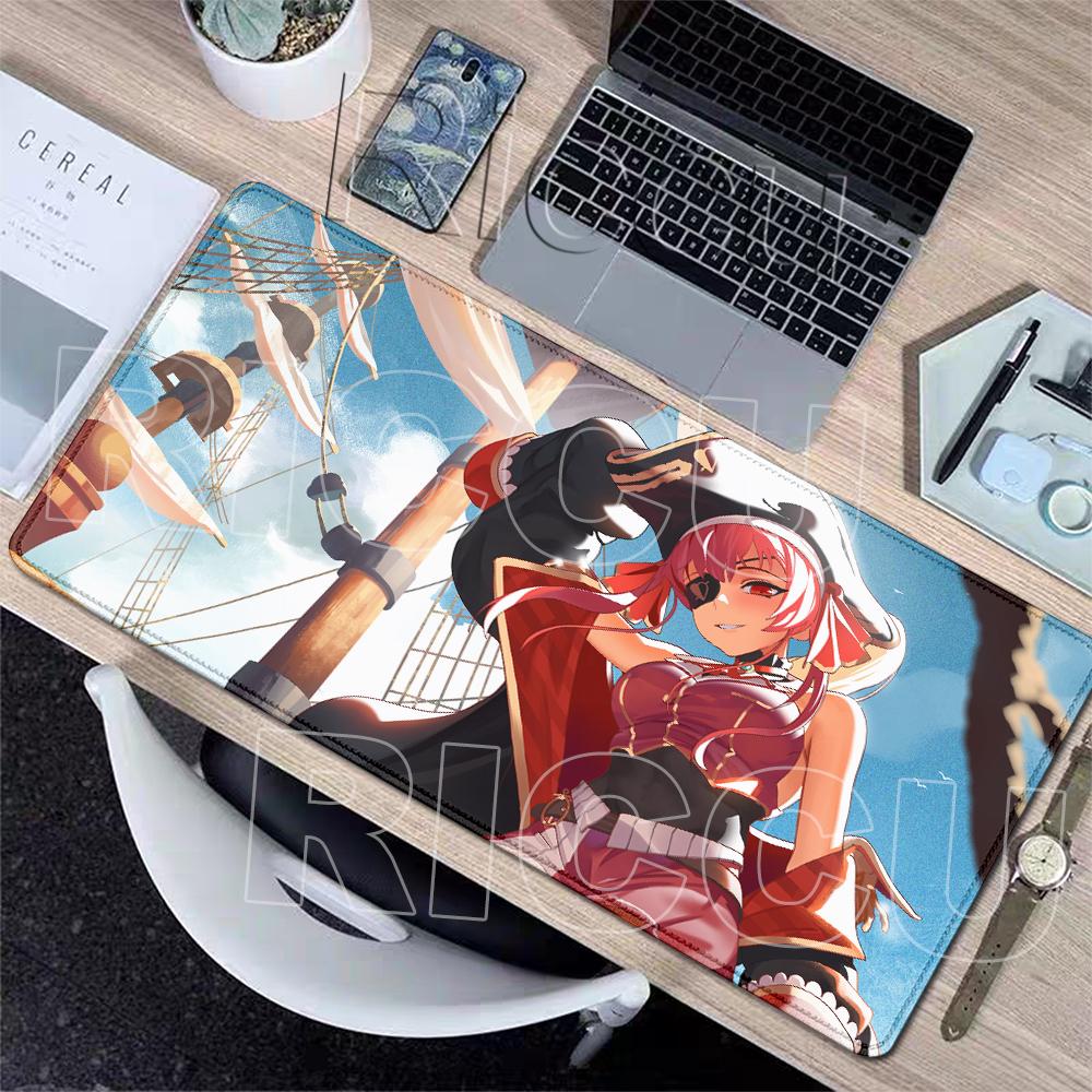 Mauspad Laptop Spiel Hololive Houshou Marine Mechanische Tastaturunterlagen Niedliches Anime-Mädchen Rutschfeste Schreibtischmatte Gummi-Verriegelungskanten-Pads