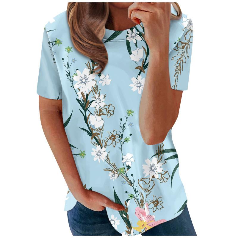 Blumenmuster 3D-Druck T-Shirts Damen Sommer Rundhals Kurzarm T-Shirt Y2k Harajuku Tees Streetwear Oberteil Damenbekleidung