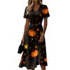 Women's Casual Halloween Print Dress V-Neck Short Sleeve for Party and Daily Wear