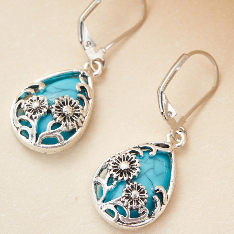 Personalized Ethnic Style Flower Droplet Shaped Pendant Earrings, Women's Retro Bohemian Holiday Accessories