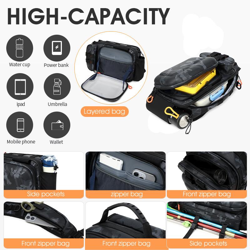 Tactical Fishing Climbing Chest Bag with Rod Holder Large Capacity Sports Training Hiking Hunting Cycling Sling Shoulder Bags