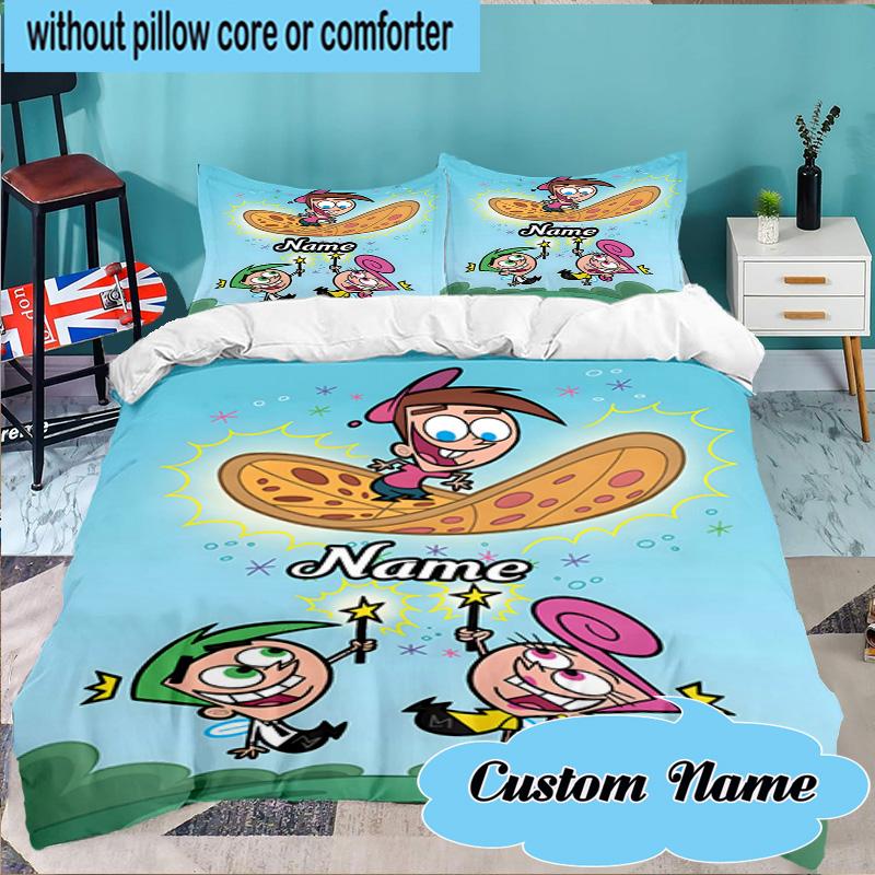 Custom Name 3PCS Friendship Adventure OddParents Bedding Set Including 1pc Duvet Cover And 2pcs Pillowcases for Bedroom, Dormitory Gift Home Decor