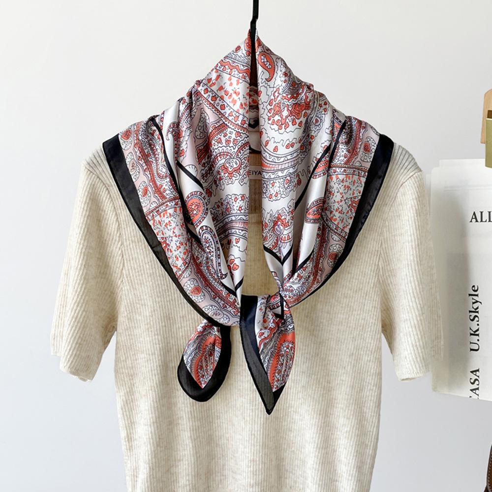 71Cm Silk Scarf Women's High-end Sense European and American Hot-selling Printed Fashion Scarf Retro Paisley Cashew Flower Satin Square Scarf