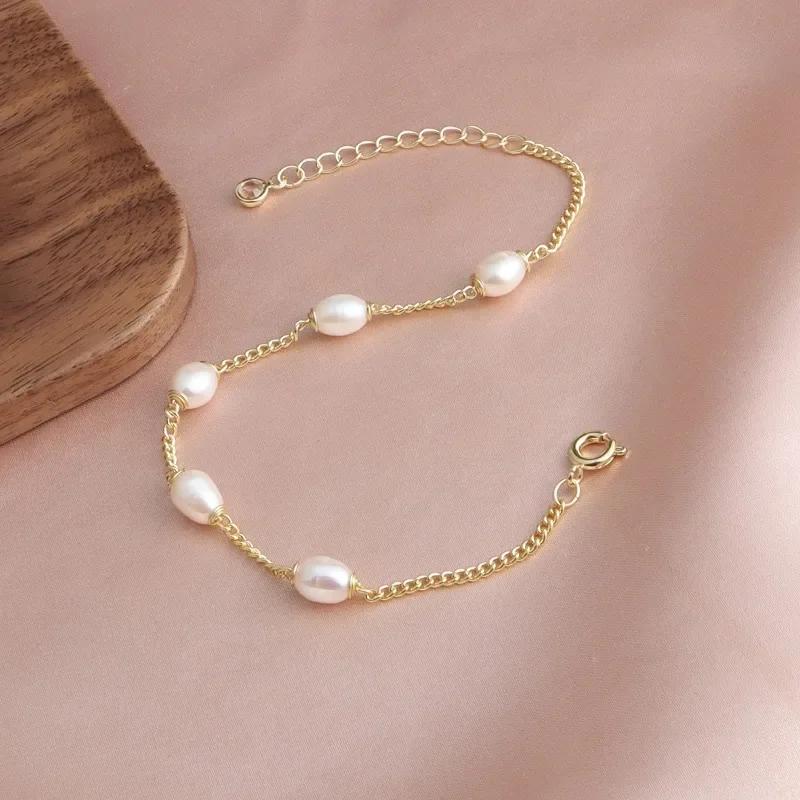 14K Gold Plated Irregular Freshwater Pearl Strand Bracelet For Women Girls Casual Jewelry Accessory