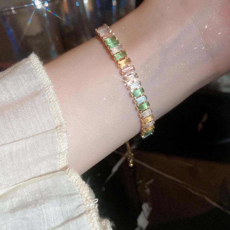 Xiaohongshu Style Colored Zircon Bracelet - Simple, Fashionable, and Versatile Women's Jewelry