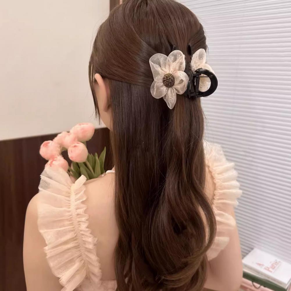 Damski klips do włosów Przyjazny dla skóry gazowy kwiatowy klips do włosów Trwały klips typu "szczęka" do półupięcia kucyka dla kobiet Kok