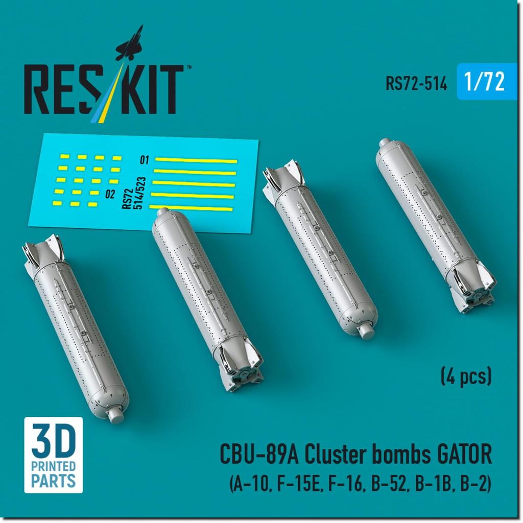 Reskit Gator Cluster Bomb Set Plastic Model Parts 1/72 CBU-89A 4-Piece RSK72-0514 (Airplane)