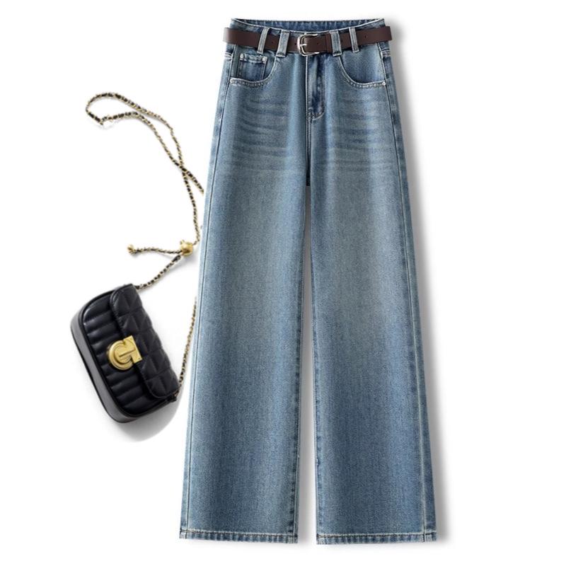 Women's Light Wide-Leg Jeans: Spring/Autumn 2025, Loose, Slimming, Trendy, Petite Nine-Point Straight-Leg Pants
