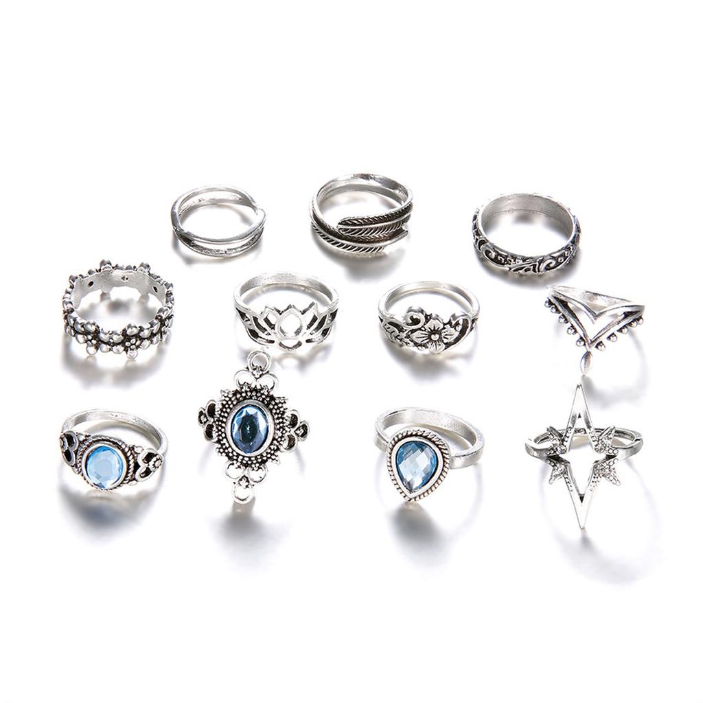 Mode Dam 11-delars Ringset - Damring Metallring Glansig Ring Metallring Julklapp