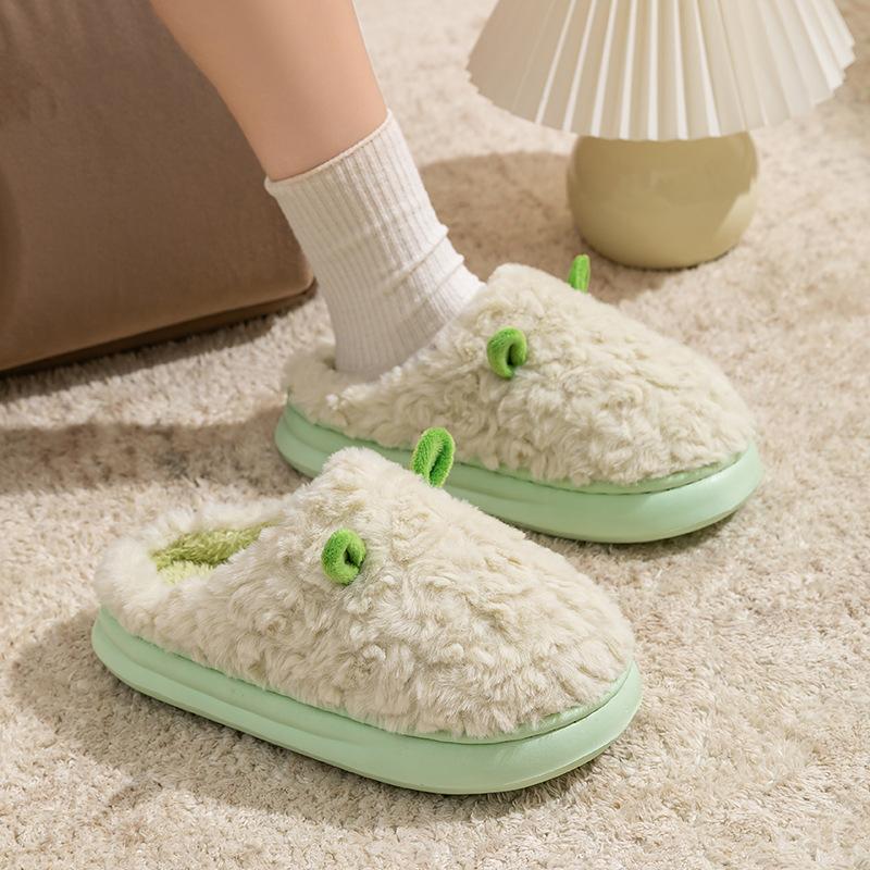 Cute croissant cotton slippers women's autumn and winter indoor home non-slip thick-soled plush confinement cotton shoes