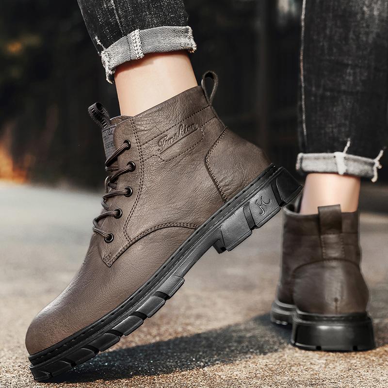 Handsome Stylish Men's Autumn Winter Work Boots Hightop Walking Shoes Hightcut Male Students Spring Chelsea Boots