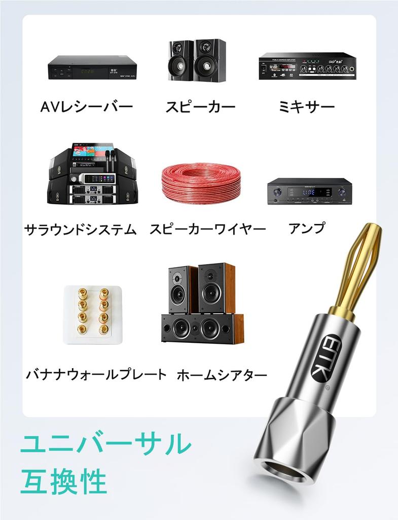 24k Banana Speaker Cable 10AWG 4mm Closing for and Amplifiers 4 Pieces Gold-Plated Plugs, Connectors, - 18AWG, Gauge, Red/Black, Solderless, Screws,