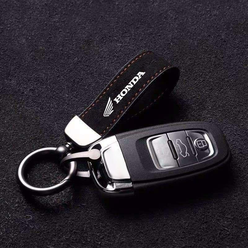 Suede Leather Car Keychain Key Decoration Ring Anti-Loss Pendant Accessories For Honda CB400 CB650F CBF CBR250RR CRF SH300 NC750 EB1