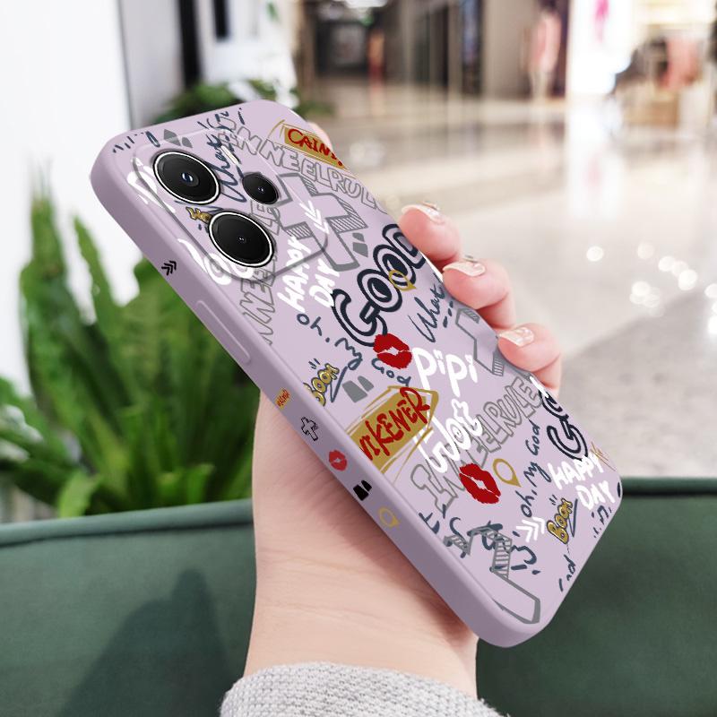 

Trendy Graffiti Phone Case For Xiaomi Redmi Note 14 13 12 12S 11 11S 10 10S 15 15C 14C Pro Plus 4G 5G Liquid Silicone Cover Redmi Note14 4G светло-фиолетовый