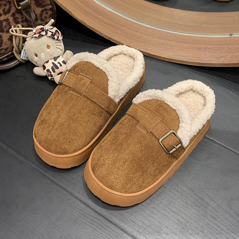 Women's Baotou Plush Slippers Padded Warm Winter Thick Bottom Heightened Home Slippers Casual Walking Indoor Shoes Snow Cotton Slippers