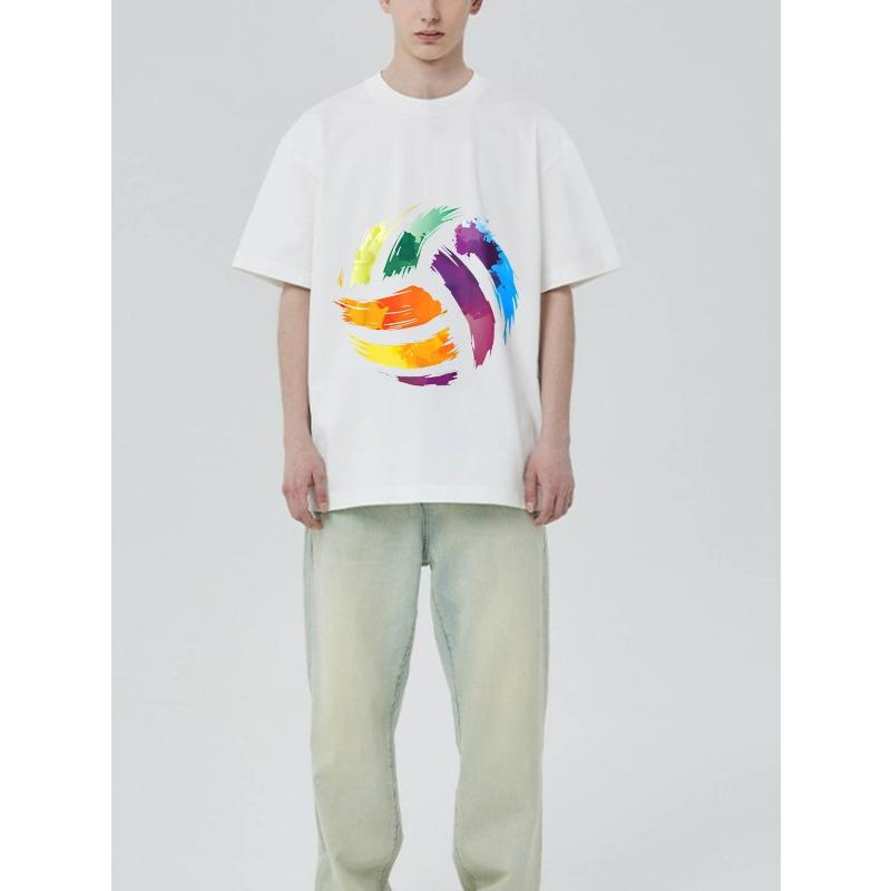 Svart T-shirt med färgglatt volleybolltryck för vardagsbruk