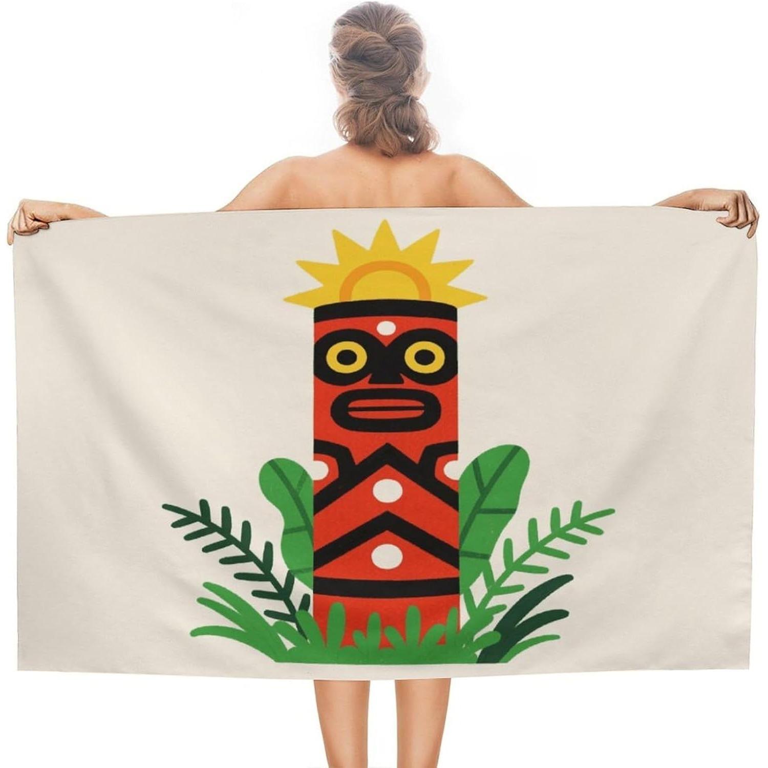 

Oversized Beach Towel Sand Resistant Thin Microfiber Tribal Sun Totem Bath Towels Body Absorbent Quick Dry Lightweight Travel W30*H60(CM)
