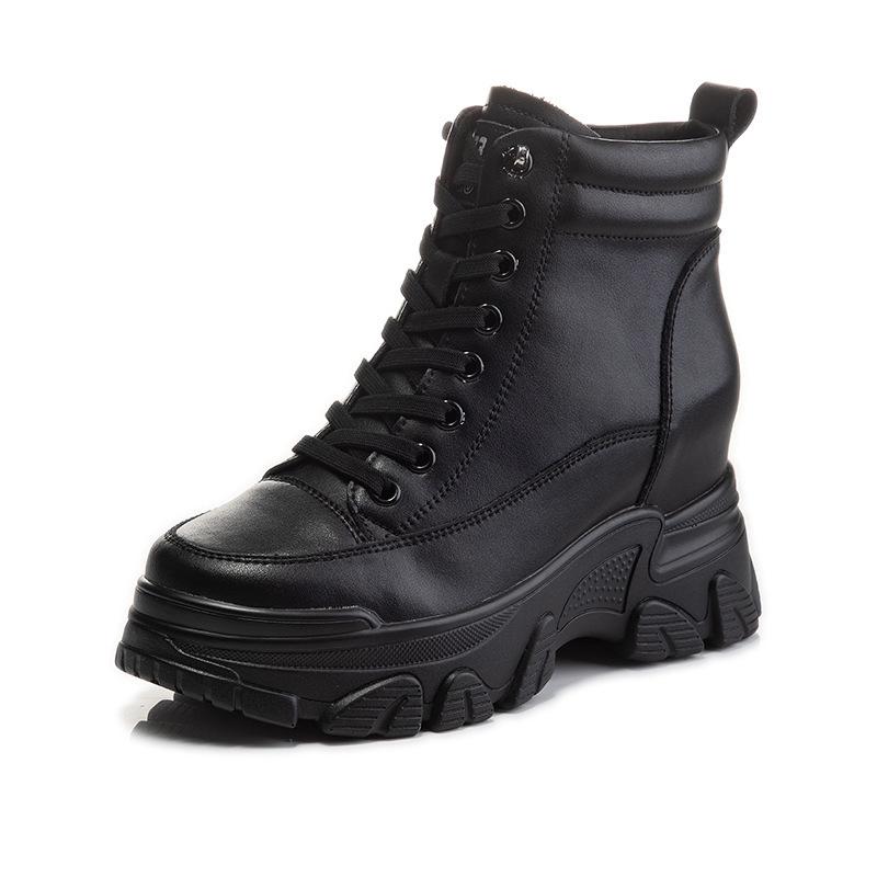 Inner Height Increase, Autumn and Winter New British Style Platform Martin Boots, Medium Boots, Short Boots, Locomotive Leather Boots Tide