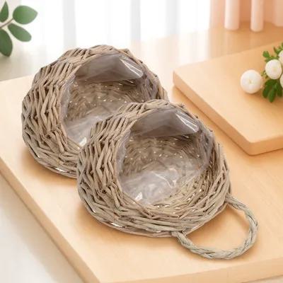2Pcs Woven Hanging Planter Basket Wall Hanging Flower Basket Rustic Decorative Storage Organizer for Kitchen Bathroom Living
