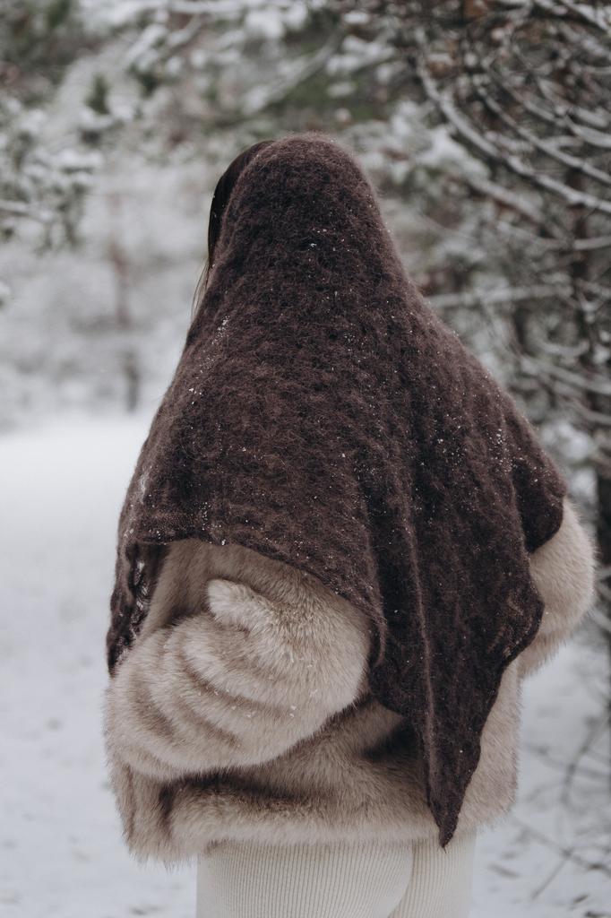 Cloudloom Shawl, alpaca wool openwork scarf, brown