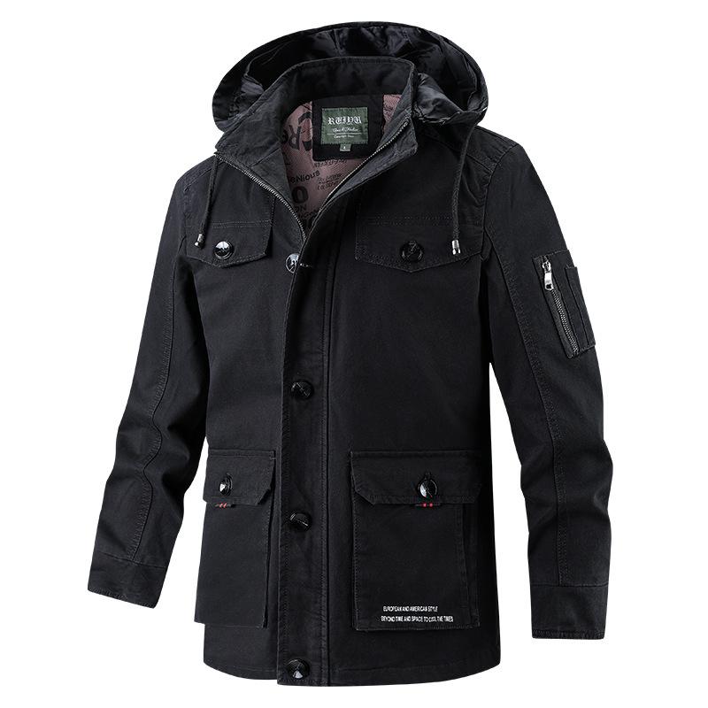 Spring and autumn men's jacket, thin pure cotton outdoor new plus-size casual mid-length jacket for middle-aged and elderly people