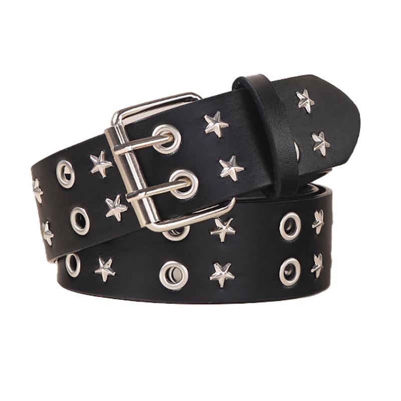 Rivet Belt Black Spice Girl Punk Unisex Personality Male Female Pentagram Bullet Rivet Buckle Jeans Belt