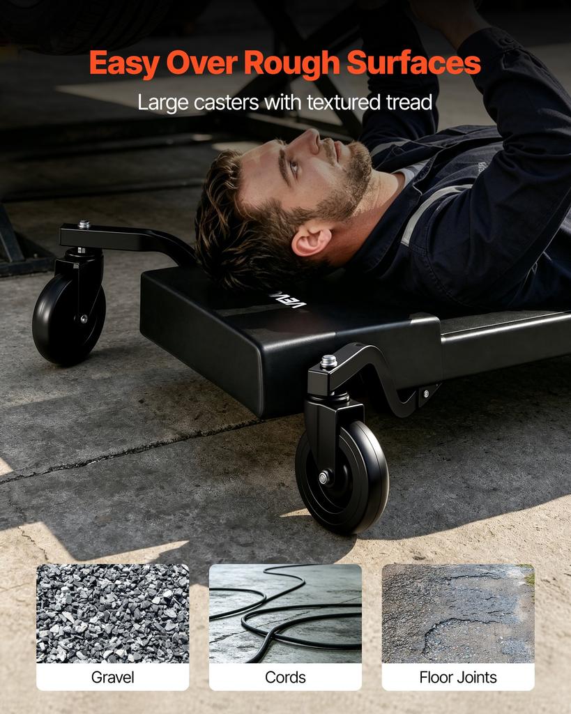 VEVOR 1m Mechanic Creeper with 4 Large Wheels, 180 kg Low Profile Under Car Garage Roller, Rolling Creeper with Raised Headrest