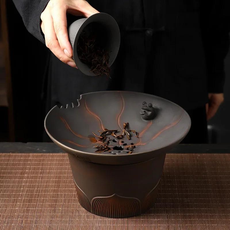 Jianshui Purple Pottery Multi-Functional Exhausted Tea Jar Filter Barrel with Lid Tea Basin TeaCup Tea Wash