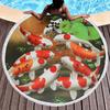 Koi Fish Round Beach Towel Soft Sand Free Quick Dry Circle Bath Towel Absorbent Meditation Rug Yoga Mat Throw Fringe Tapestry